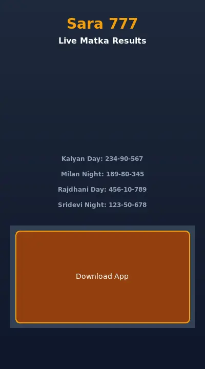 Sara 777 App - Live Satta Matka Results screen showing Kalyan, Milan, Rajdhani market results